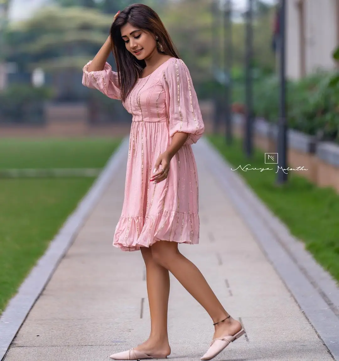 Vasanthi Krishnan Long Legs Show in Pink Mini Skirt